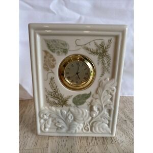 Vintage Lenox Porcelain Desk Clock Cream Gold Green Leaf Pattern Quartz Untested